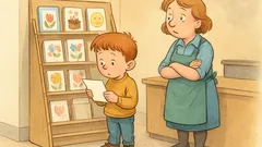 Skämt: En liten pojke bläddrar bland kort