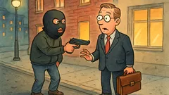 Skämt: Sent en natt hoppar en rånare